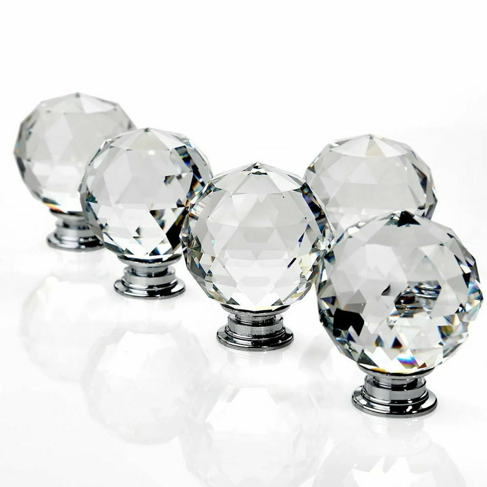 CLEAR CRYSTAL DIAMOND GLASS DOOR KNOBS CUPBOARD DRAWER FURNITURE HANDLE CABINET - Image 4 of 4