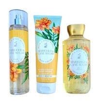 Bath  Body Works 3 Piece Set MARIGOLD  CANE SUGAR Mist Body Cream Shower Gel