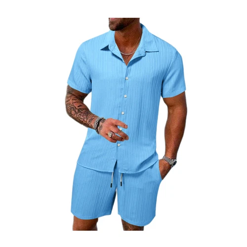 Conjunto de 2 trajes informales de manga corta y pantalones cortos de verano para hombre❤ - Imagen 11 de 23