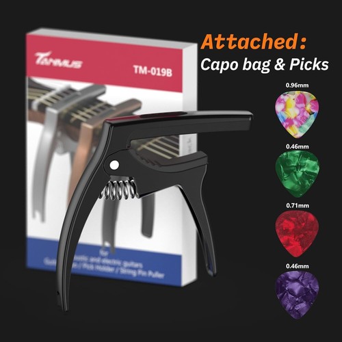 3in1 Guitar Capo Zinc Metal with Pick Holder and 4 Picks for All Guitars - Picture 6 of 52