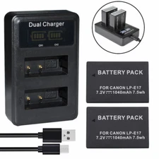 2X Battery + LCD Dual USB Charger for Canon EOS RP Mirrorless Digital Camera