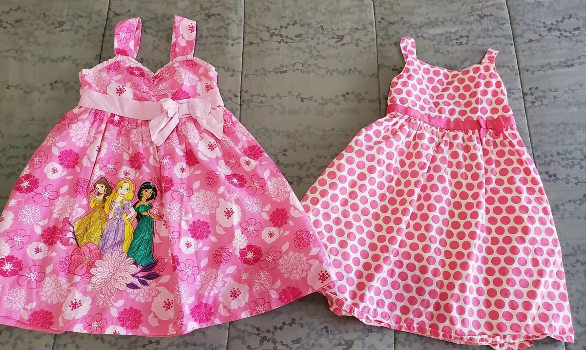 Lot of 2 Girl's Disney Princess Gymboree Pink Polka Dot Floral Dresses Size  5/6