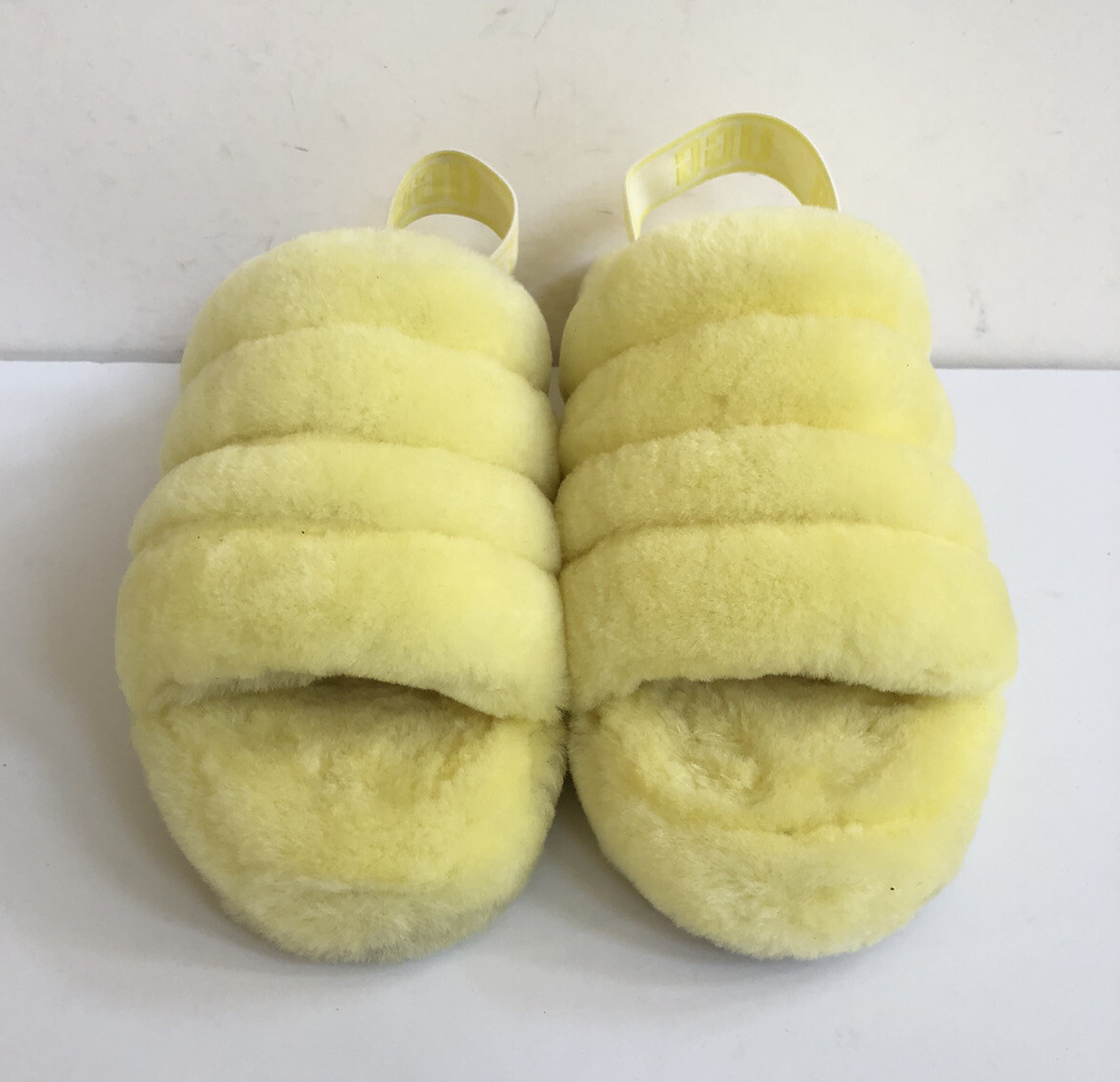 PANTOFOLA D’ORO UGG FLUFF YEAH SLIDE NEON YELLOW MOCASSIN SLIP ON SANDAL US 10 EU 41 UK 8