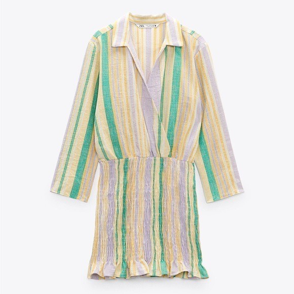NWT ZARA Cotton Multicolor Stripe Double Breasted Valery Long Sleeve Mini Dress