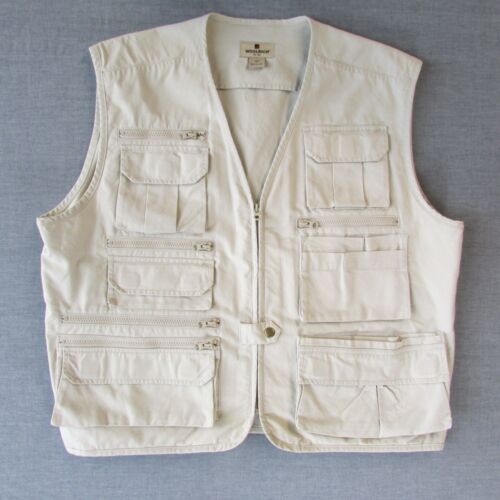 Woolrich large beige vest fishing hunting lots of pockets zip 475WS cotton NICE - Picture 1 of 21