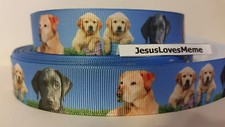 Grosgrain Ribbon, Labrador Retrievers, Puppies, Water Duck Dogs, LifeLike, 7/8"