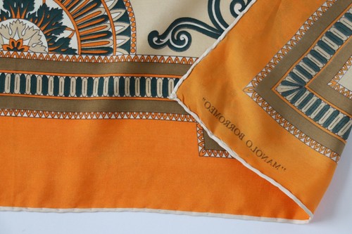 Manolo Borromeo Seidentuch - Vintage - Orange / Grün - Beschädigung - Bild 4 von 9