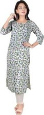 Women Printed Cotton Blend Straight Kurta For Women In White  Green Color