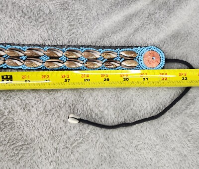Womens Belt Turquoise Seed Bead Shell Red Wood Boho Hippie Hand Made In USA Womens Belt Turquoise Seed Bead Shell Red Wood Boho Hippie  main image 3