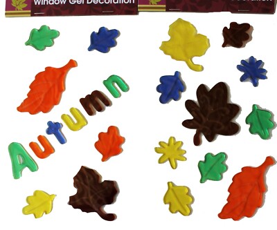 Set of 2 sheets, Leaves Fall/Autumn Harvest Window Gel Self Stick  Decor