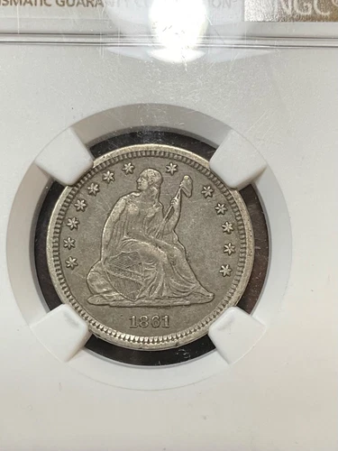 NGC XF40 1861 SEATED QUARTER SCARCE BETTER DATE NICE TYPE COIN.