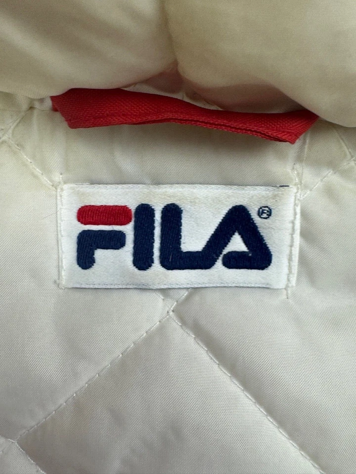 Vintage 90s Fila Puffer Jacket Men's XXL Red Zip Up Hooded LITTLE Logo Pockets - Image 2 of 4
