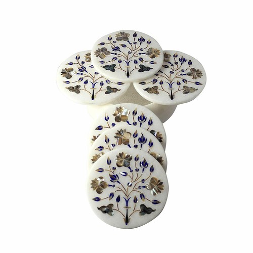 Dessous De Verre Rond – Art Déco Effet Marbre Blanc – Cadeau Pour