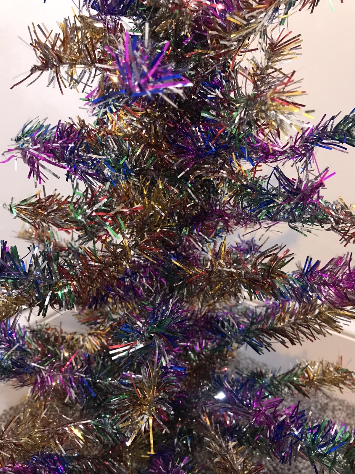 Vintage 2ft Multicolor Christmas Table Top Tinsel Wire Tree with Stand