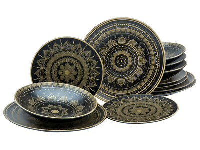 CreaTable - Mandala - Tellerset 12-tlg (Schwarz)