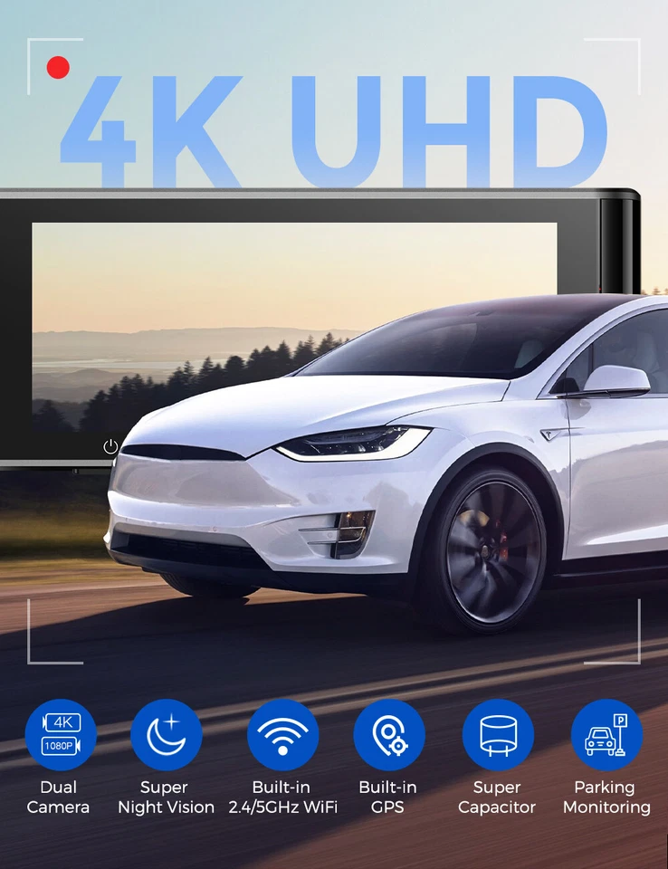 AZDOME 3.19"4K+1080P Dual Dash Cam 5GWiFi GPS Night Vision Parking Mode 64GBCard - image 2 of 4