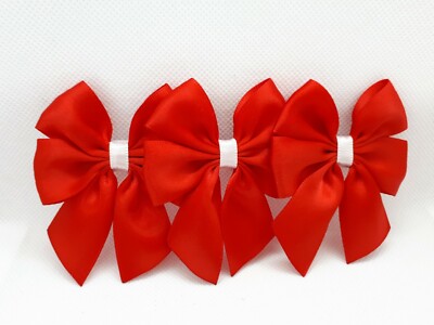6er Pack 6cm Satinschleifen selbstklebend Hochzeit Basteln Nähen rot weiß Geschenkbox Deko