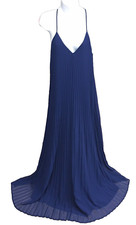 Victorias Secret Maxi Evening Gown Dress Accordion Pleated Strappy Med Navy Blue