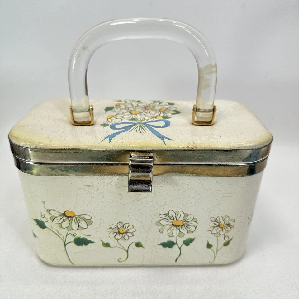 De Colección Julius Resnick JR Caja Bolso de Mano Cartera Floral Mango Transparente Margaritas Foto 4 de 4