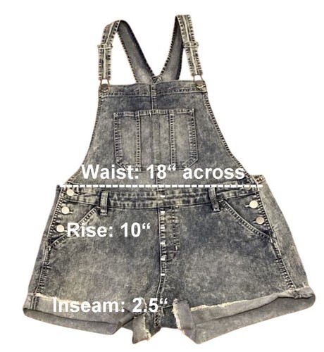 No Boundaries Denim Bib Shortalls Juniors 11-13 Distressed Relaxed Fit - Picture 8 of 8