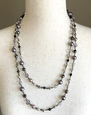 48" Beaded Black / Pink Grey Necklace