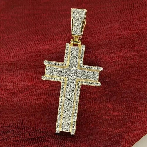 3.5Ct Round Lab Created Diamond Men's Cross Charm Pendant 14k Yellow Gold Plated - Bild 2 von 5