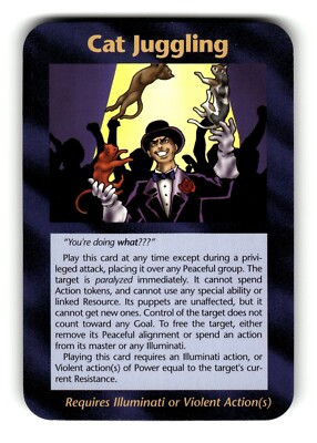 Cat Juggling Card INWO Illuminati New World Order Assassins Game