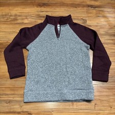 Old Navy Pullover Sweater Quarter Zip Gray Burgundy Kids Size S 6-7 THICK EUC