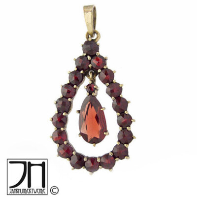Vintage Granat Anhänger Metall vergoldet pendant garnet metal gilt
