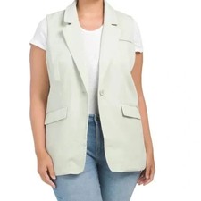 Avec Les Filles Sage Green Cap Sleeveless One Button 3x Blazer