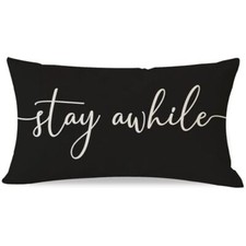 Modern Farmhouse Throw Pillow Covers 12x20 Inch with Words Stay Awhile Black