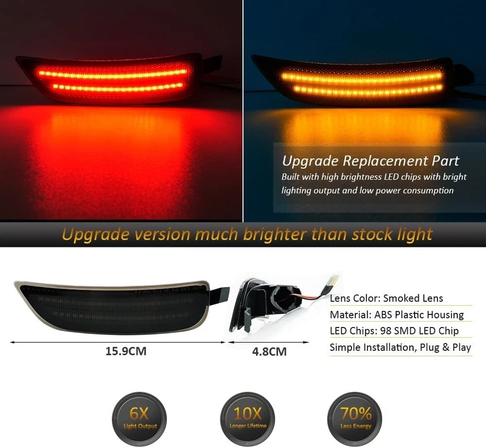 For 2016-2022 Mazda MX-5 Miata Smoked Lens RED/Amber LED Side Marker Light 4Pc - Image 4 of 4