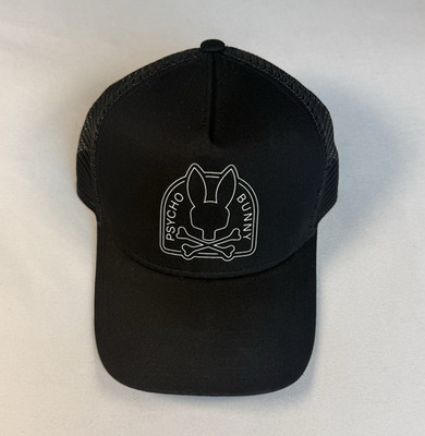 Psycho Bunny Men s Trucker Hat Black Mesh Back Adjustable One Size Logo