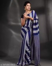 Ready to Wear Blue Cotton Saree For Women Sari With Unstitched Blouse Gift