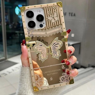 Cute Mirror Phone Case For iPhone 14 Plus Pro Max Luxury Bling Glitter Butterfly