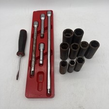 Vintage Snap-on Lot Of 9 Deep Well Impact Sockets 4 Ext 1 Flat-head Screw Dri Vintage Snap-on Lot Of 9 Deep Well Impact Sockets 4 Ext 1 Flat-head Screw Dri
