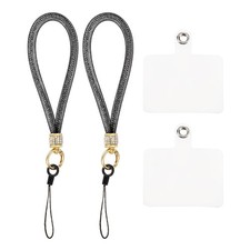 2 Pcs Phone Lanyard, Nylon Detachable Wrist Strap with Phone Patches, Black