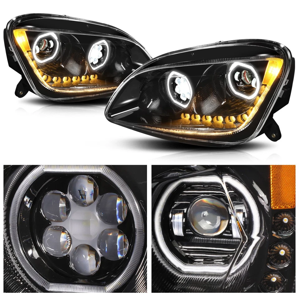 Faróis de projetor LED HALO+SINAL SEQUENCIAL para 11-21 Peterbilt 587 579 - Imagem 2 de 4