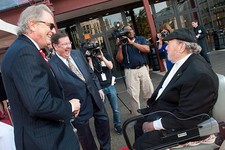 Kyle Young Joe Turner greet Mac Wiseman as he arrives at the 2014 - Old Photo