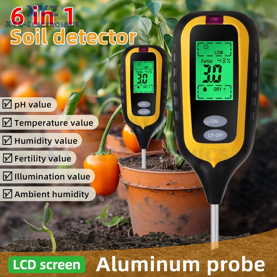 6in1 Digital PH Tester Soil Water Moisture Light Test Meter Temperature Humidity - Image 2 of 4