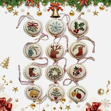 12PCS Embroidery Christmas Ornaments Kit,Hand Needlepoint Christmas Ornament ...