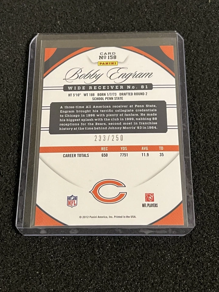 Bobby Engram 2012 Panini Certified Immortals Mirror Red #d /250 Bears #158 - Image 2 of 2