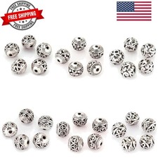 TM 10mm 30Pcs Tibetan Silver Round Hollow Spacer Charm Beads Jewelry Findings...