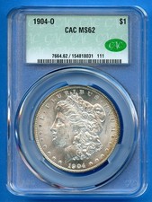 1904 O CACG MS62 Morgan Silver Dollar $1 US Mint Coin 1904-O MS-62 CAC