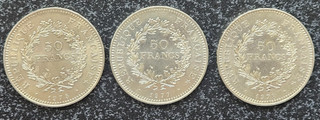 FRANCE FRANCIA LOT DE 3 MONNAIES DE 50 FRANCS HERCULE ARGENT . N°13.