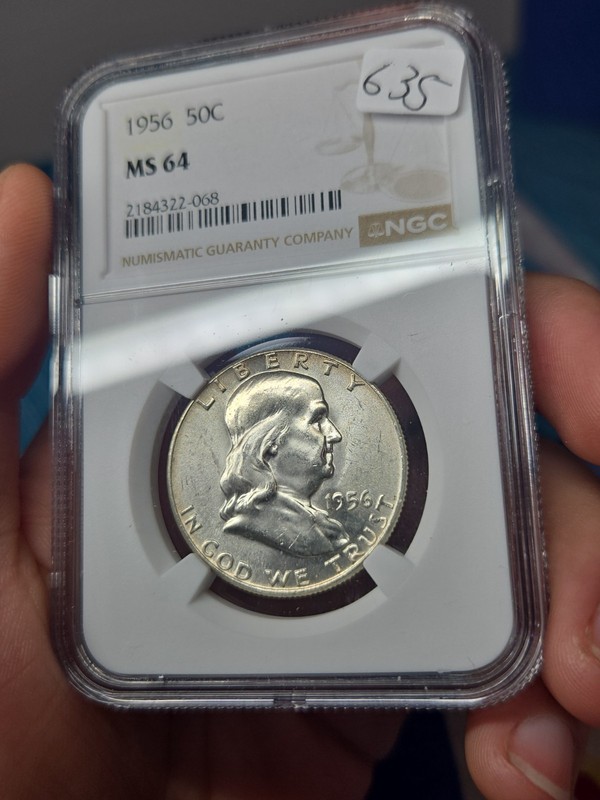 1956-P  50C FRANKLIN SILVER HALF DOLLAR "PHILADELPHIA"  NGC MS64 