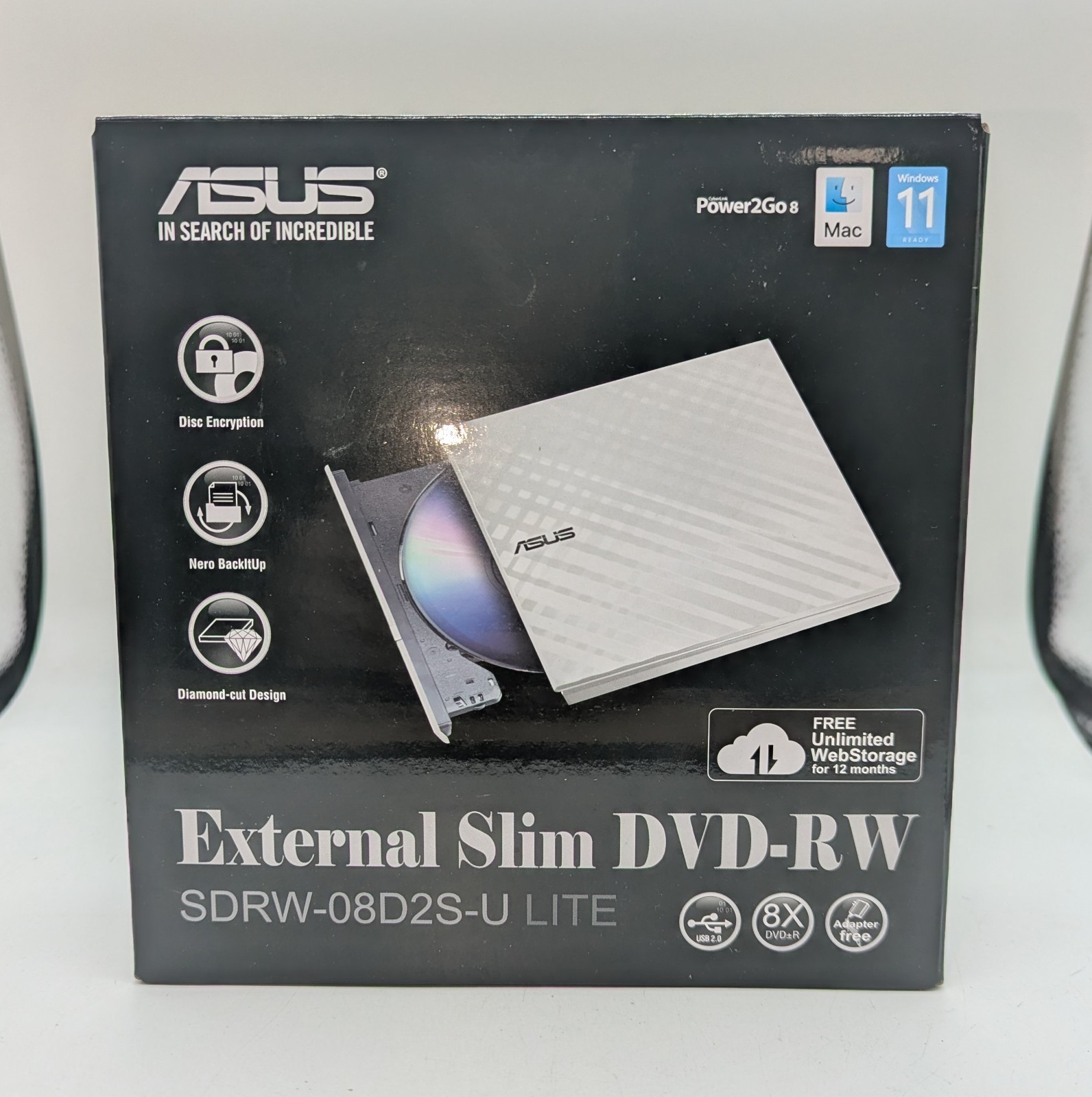 ASUS SDRW-08D2S-U Lite External Slim DVD-RW USB 2.0 White Open Box (A)