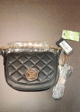 NWT Badgley Mischka Black Small Crossbody Turn Lock Gold Chain Detachable Strap