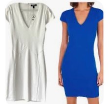 Express White Textured V-Neck Cap Sleeve Dress. Size Medium.