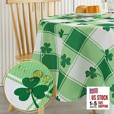 St. Patrick's Day Checkered Round Tablecloth - 60" Round Green/White